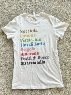 ✨ Gelato Italian Text White Graphic Tee with Multicolor size Large fitted tee ✨